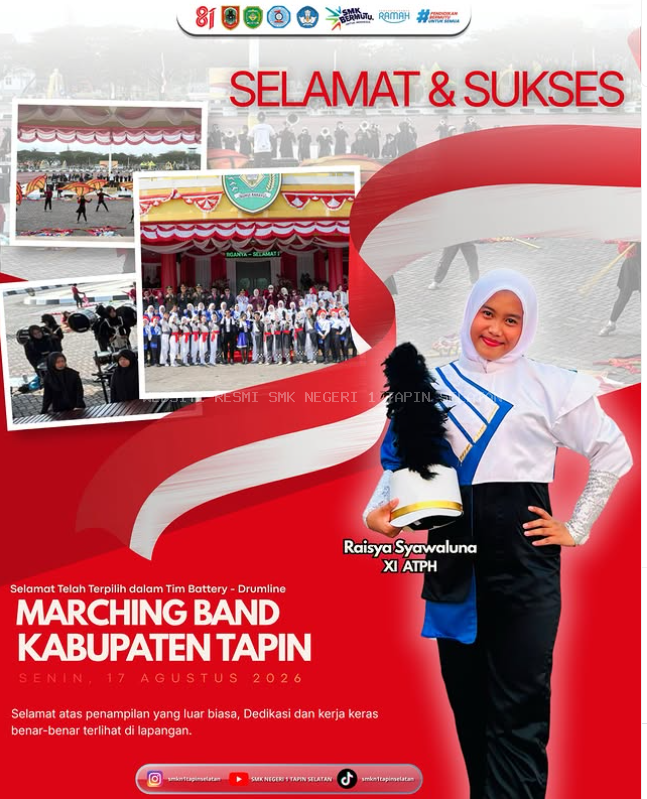 Siswa SMKN 1 Tapin Selatan Dipercaya Tampil dalam Tim Marching Band Peringatan 17 Agustus 2026 di Kantor Bupati Tapin